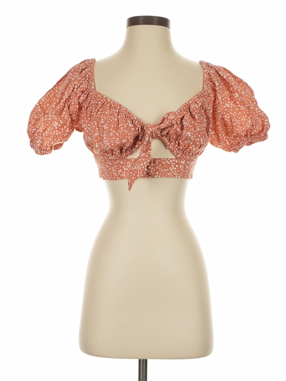 Sabo Skirt Orange Floral Tie-Front Puff Sleeve Top